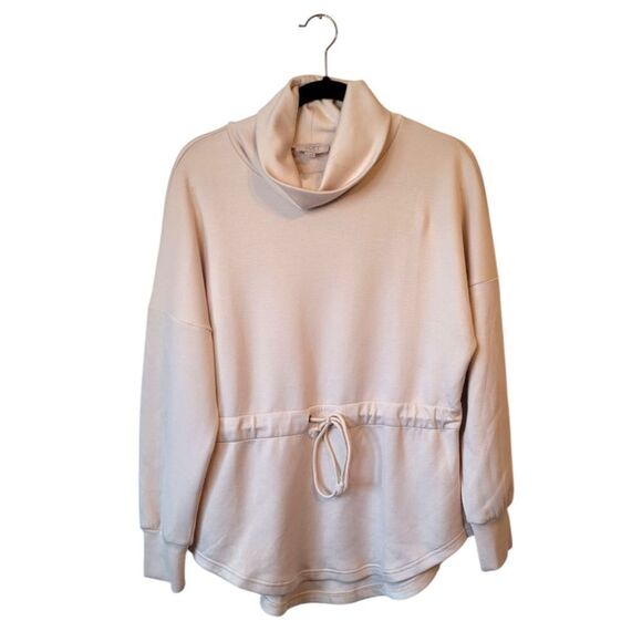 Loft Cream Soft Knit Drawstring Waist Mock Neck Top Size S - Picture 1 of 6
